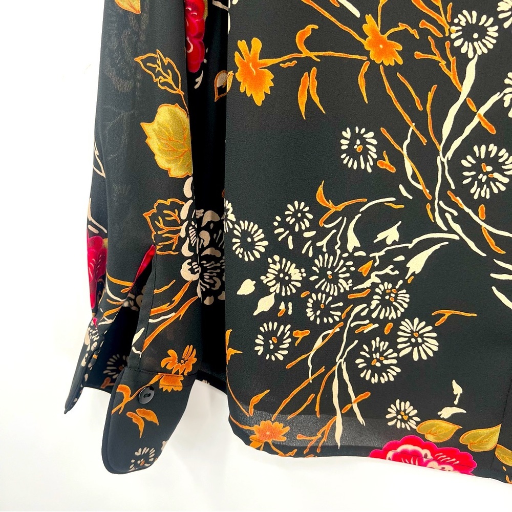 Pendleton Korean Fabric Chinese Asian Floral Black Blouse Top Shirt Size 10 - Picture 9 of 11